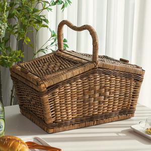 뚜껑있는 피크닉 라탄 바구니 손잡이 소풍 간식바구니