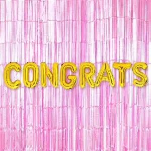 은박 풍선 축하 골드 + 커튼 메탈핑크 세트 파티 장식/데코/초청/벽장식/소품/수술/파티장/생일/홈파티/반