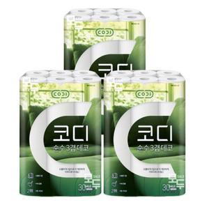 코디 3겹 데코 두루마리 휴지 화장지 30m x30롤 x3팩