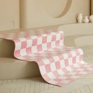 스칸디앤홈 먼지없는 빅 체커보드 단모 러그 사계절 카페트 밀키핑크 100x150