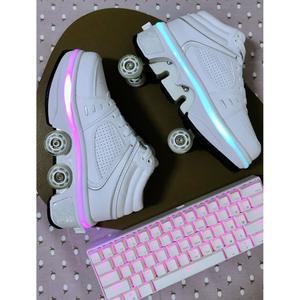 liekick 쿼드 스케이트 투명 롤러 스케이트 개폐식 롤러 슈즈 LED 휠 스니커즈 내장 힐리스