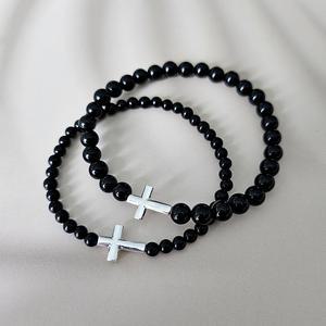 이스테리 925실버 묵주 십자가 블랙오닉스 원석 은팔찌 (4mm, 6mm)