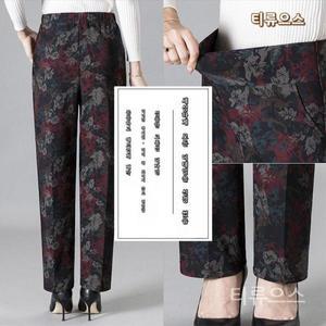 할머니 꽃무늬 밴딩팬츠 큰 사이즈 윈터 기모 여자 엄마팬츠