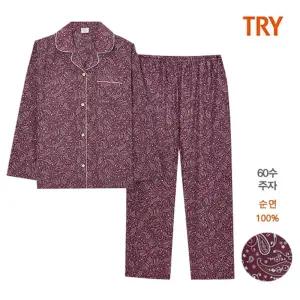 홈란쥬 트라이 여성 60수 주자직 면100% 긴팔 파자마 잠옷세트J55