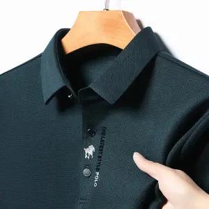 긴팔 카라 셔츠 티 폴로 가을 프리미엄 아이스 실크 티셔츠 시원하고 편안한 캐주얼 남성 패션 엠보 봄가을