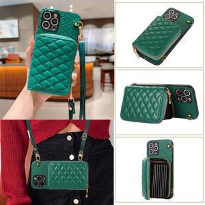 삼성 갤럭시 S21 S22 S23 S24Plus S24FE S25 Note20 용 숄더 전화 케이스 카드 커버가있는 스트랩 럭셔리 끈 격자 지갑