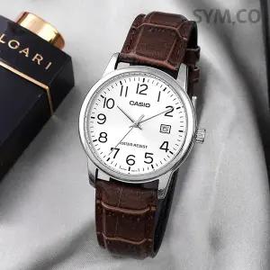 [카시오] MTP-V002L-7B2 클래식 라운드 아날로그 정장 남자 가죽 손목시계 c