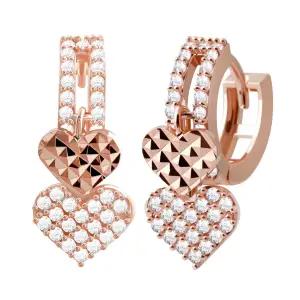 14K 골드필드 핀 이어링 더블하트 컷팅 큐빅 드롭 원터치 링 귀걸이