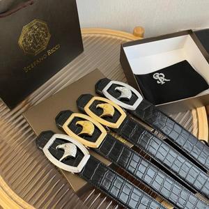 Stefano Ricci 남성용 이글 헤드 다이아몬드 스틸 버클 악어 양각 패턴 소 가죽 벨트 패션 다목적 비즈니스