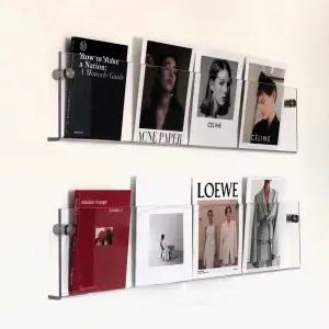 아크릴 무타공 벽선반 투명 600mm_D600_037/책선반/잡지/수납/진열/전시/벽수납/선반/카페/매장/사무실