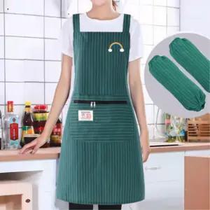 순면소재 스트라이프 앞치마 팔토시세트 여성용 똑딱이