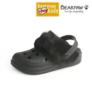 [롯데백화점]베어파우 키즈 CONNIE 코니 블랙 탈부착이 가능한 아동 클로그 뮬 털슬리퍼 K884001PD-K