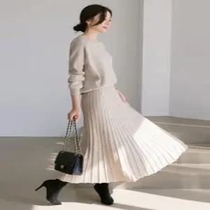[스타일온미][스타일온미] 젤루 니트 플리츠스커트 투피스 세트
