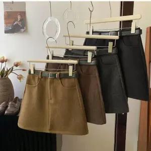 티류으스 여성 겨울 코코아색 핫걸 울 하프스커트 하이웨이스트 슬림핏 퍼펙트핏 A라인 스커트 안전핏 미니
