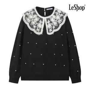 [르샵] BPATS001A 레이스 물결 카라 진주 맨투맨 티셔츠