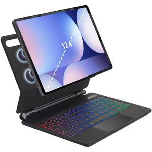 삼성 갤럭시 탭 S10+ 플러스/S9+ 플러스/S9 FE+ 플러스/S8+ 플러스/S7+ 플러스/S7 FE 12.4인치, 레인보우 컬러 백라이트 키보드 - 멀티터치 트랙패드 플로팅 캔틸레버 스탠드, 블랙