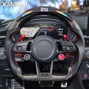 맞춤형 레이싱 LED RPM 스티어링 휠, 아우디 R8 TT TTRS 2017-2023 탄소 섬유 패들 시프터 스타트 단추