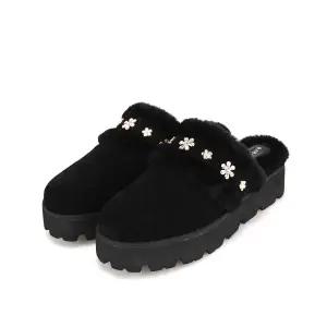 바바라 소가죽 꽃 큐빅 장식 퍼 여성 블로퍼 4cm_BBH547