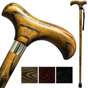 손목 스트랩과 고무 팁이 있는 스타일리시한 원목 지팡이 - 36인치 나무 보행 지팡이