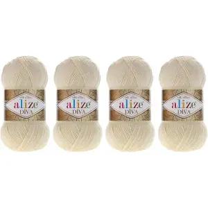 공 4개 핸드 뜨개질 실 극세사 아크릴 실 Alize 디바 실크 효과 실 크로셰 아트 레이스 공예 4개 타래 400g