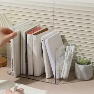 3칸 책꽂이 사무실 정리대 탁상 투명 아크릴 책꽂이 칸막이 다이어리 데스크 필기구 학용품 수납함