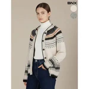 [하프클럽/]여성 울 혼방 노르딕 후드 가디건