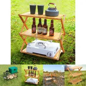 캠핑 테이블 선반 3단 고리형/스탠드/감성/정리대/수납장/수납/조립식/원목/접이식/다용도/나무/폴딩/우드