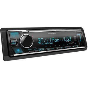 USB 포트, AM/FM 라디오, MP3 플레이어, 멀티 컬러 LCD, 탈착식 페이스가 포함된 KENWOOD KMM-BT332U 블루투스 싱글 DIN 카 스테레오, Amazon Alexa 내장, usXM 튜너와 호환 가능