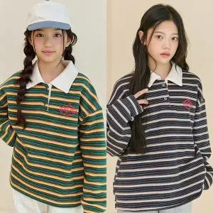 단가라 루즈핏 기모 티셔츠 / 여아 주니어 의류 초등학생 옷