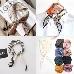 여성 봄 가을 스카프 쁘띠 미니 주름 플리츠 사각 마름모 간절기 목 헤어 머플러 26종 선물 포장