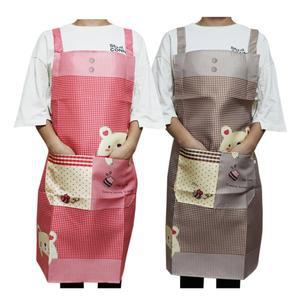 캐릭터 곰돌이 유치원 주방 생활 방수 작업 설거지 패션 앞치마 레드/브라운 (개별포장)