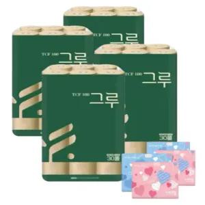 그루 오리지날 무표백 천연펄프 화장지(리뉴얼 신상품) 3겹 30M 30롤 4팩+휴대용티슈 160매