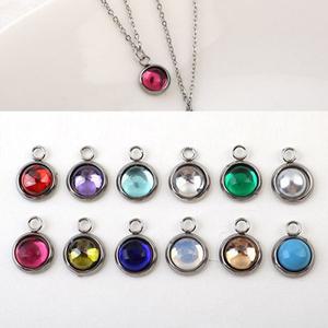 싼비즈 [8-190-01]써지컬스틸 펜던트 큐빅탄생석원 8mm 무도금 ,1개