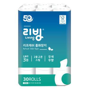 리빙 리프레쉬 3겹 데코 30롤 1팩 화장지 휴지 삼정펄프 50주년