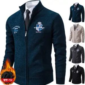 남성 가을겨울 WARM 뉴 니트 ROYA자수 스탠드카라 벨벳기모 가디건 집업 점퍼 보온 방풍 4칼라 /4