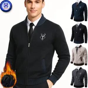 남성 가을겨울 WARM 뉴 니트 DEER 자수 블루종카라 벨벳기모 가디건 집업 점퍼 4칼라 보온 방풍/4