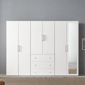 [바로방 가구]애쉬 옷장 B세트 거울형 2400 장농 이불장 전신거울 원룸 서랍 장롱