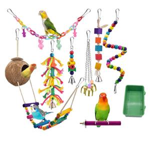 앵굿즈파크 앵무새 천연 코코넛 껍질 둥지 장난감 목욕 상자 9종 세트 앵무새 용품 놀이터 사다리 새용품