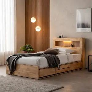 [리뷰 방수커버 증정]파로마 이즈 비엘 LED 원목 4서랍 수납 침대+본넬매트 SS IDH052