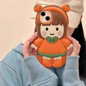 갤럭시 s25 s24 s23 s22 s21 s20 노트 20 10 귀여운 단감 소녀 캐릭터 인형 실리콘 젤리 케이스