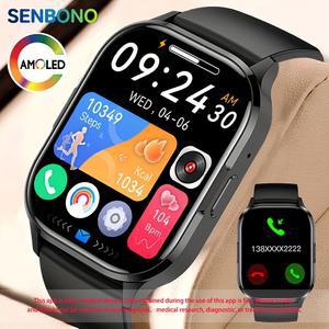SENBONO 새로운 AMOLED Smartwatch 남성 블루투스 통화 피트니스 트래커 IP67 방수 스마트 시계 남성 여성 IOS 안드로이드