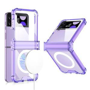 삼성 갤럭시 Z 플립 5 4 3 Magsafe 자기 무선 충전 케이스 다채로운 투명 접이식 힌지 충격 방지 하드 커버