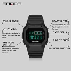 태양열시계 SANDA 2107 남성용 군용 디지털 시계 G Shock Relojes Para Hombre 고급 방수 스포츠 스톱워치