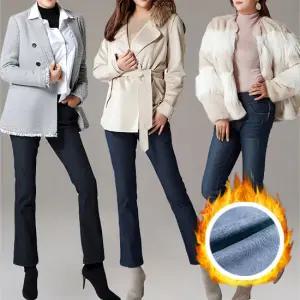 elfren 여성 보아퍼 기모 데님 청바지 스판 팬츠 3종 1세트