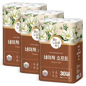 [한예지] 신제품 네이처 소프트 3겹 30롤 두루마리 화장지 3팩