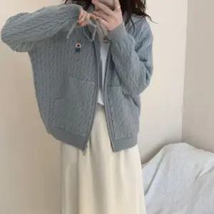 럽곰 꽈배기 가디건 니트 후드 집업 아우터