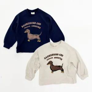 주니어 아동 유아 성인 남아 여아 데일리 긴팔 나염 티 닥스 훈트 티셔츠