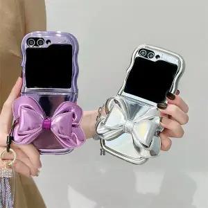 사찌몰 갤럭시 z플립 6 5 4 3 메탈릭 입체 리본 물결 케이스