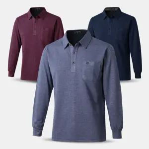 [아즈바이]남성 기모 멜란지 긴팔 카라 티셔츠 YDW03 중년 겨울