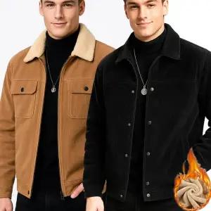 남성 겨울 JAMES 제임스 2종 따뜻한 코듀로이 라펠 두꺼운 플러스 벨벳기모 양털퍼 카라넥 골덴 블레이저 재킷 점퍼 발열 방풍 캐쥬얼 점퍼 바람막이 재킷/2